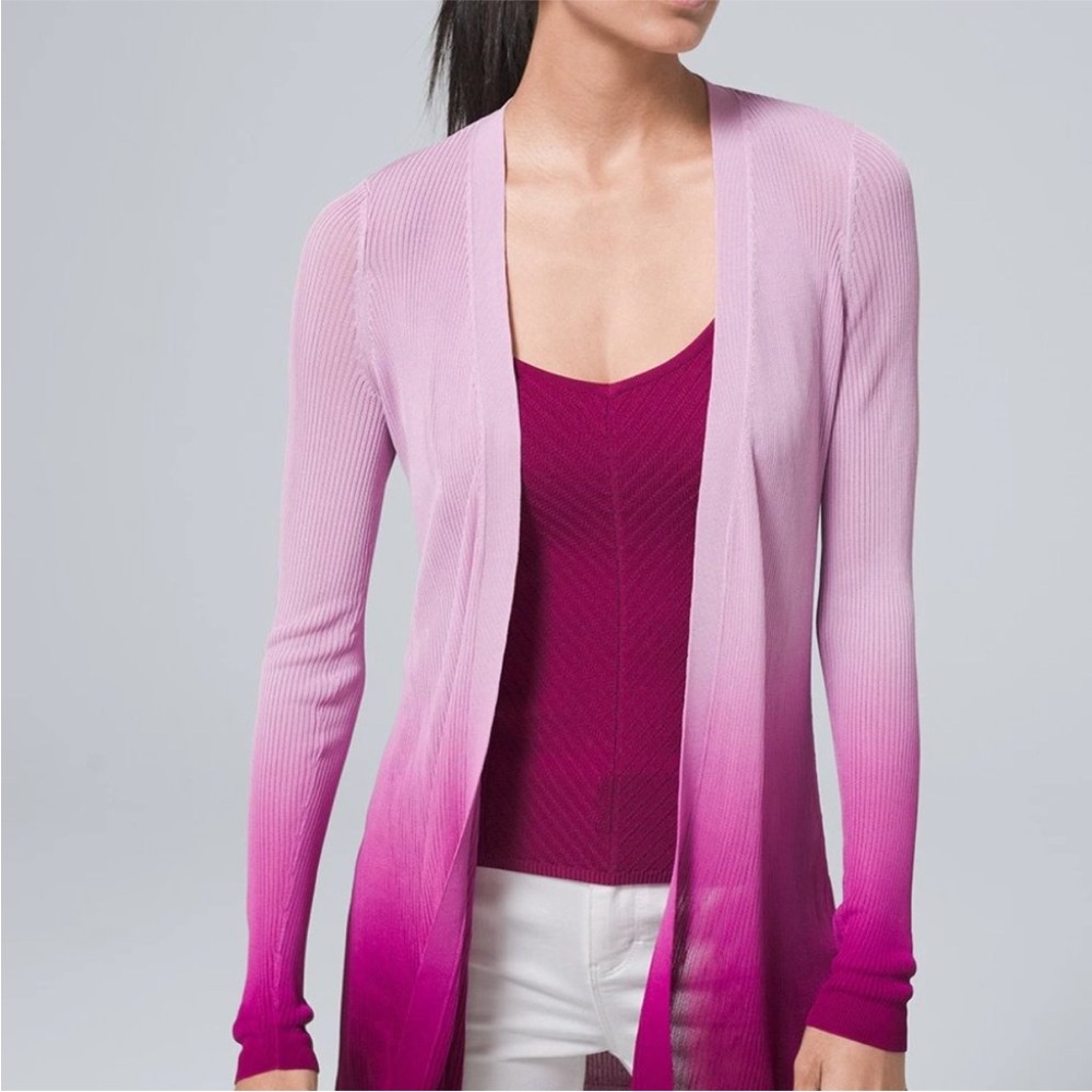 White House Black Market Pink Ombre Dip Dye Cardigan Long NWT Sz Large